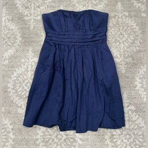 David’s Bridal Navy Cotton Sateen Short Strapless Ruched Dress Size 14